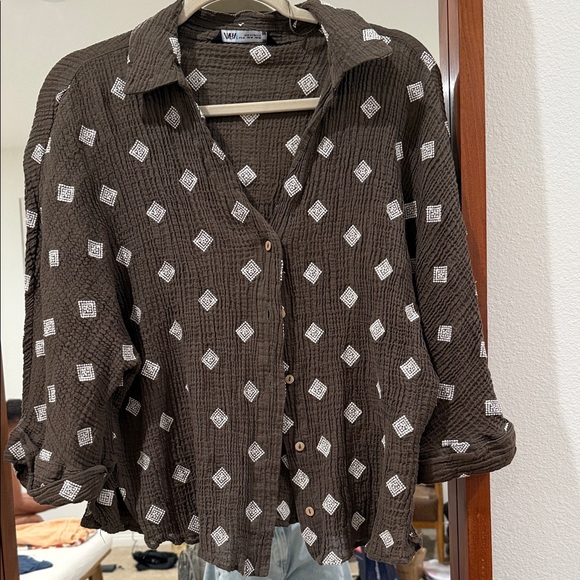 Zara Tops - Green Patterned Women's Top